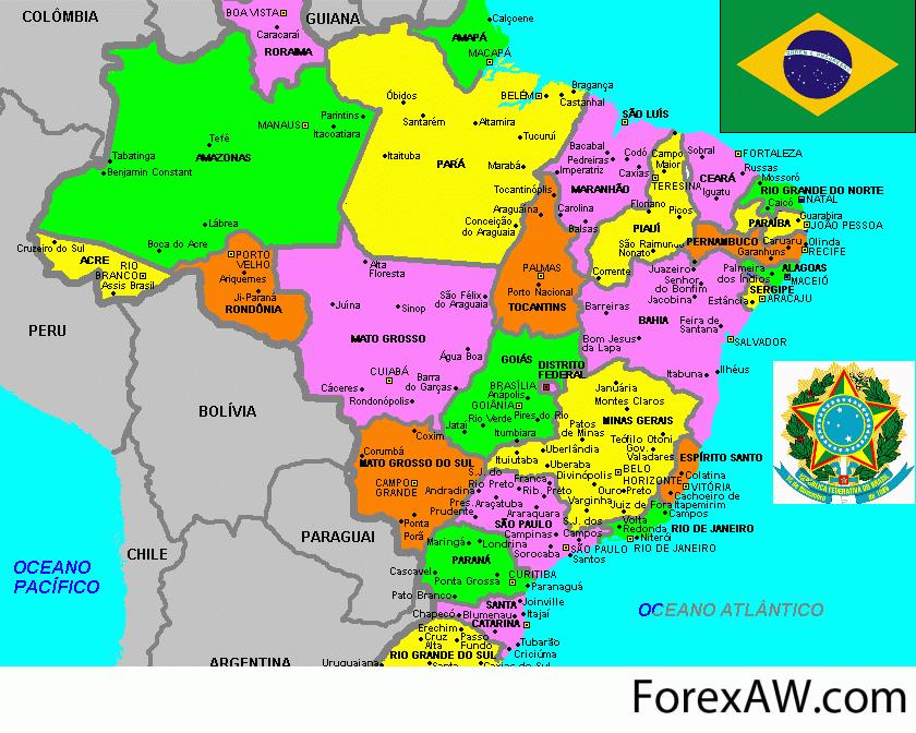 Столица бразилии на политической карте. Полит карта Бразилии. Бразилия на политической карте. Политическая карта Бразилии. Карта Бразилии с городами.