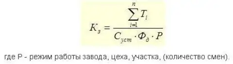 Формула для расчета величины коэффициента загрузки оборудования