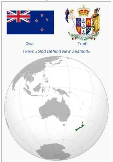 Государственные символы и расположение Новой Зеландии на карте мира