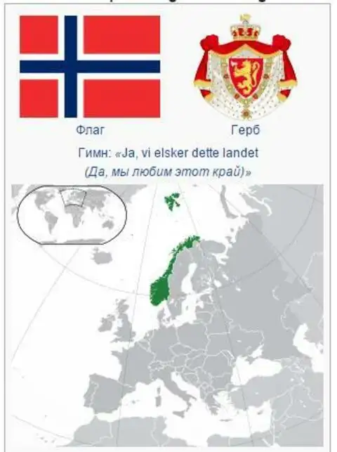 Государственные символы и расположение Норвегии на карте мира