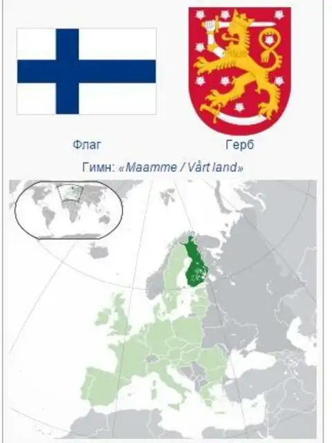 Государственные символы и расположение Финляндии на карте мира
