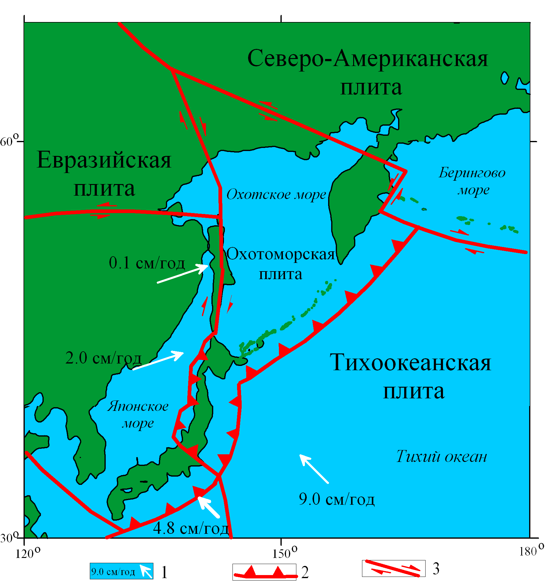 Тектоническая карта дальнего Востока карта